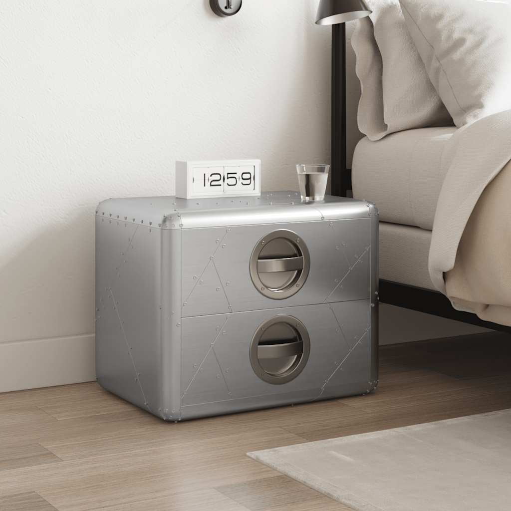 Silver Wood and Aluminum Aviator End Table with Storage
