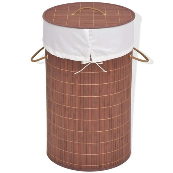 vidaXL Round Brown Bamboo Laundry Bin for Bathroom Bedroom