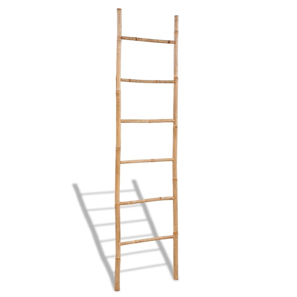 Natural Bamboo Freestanding Towel Ladder with 6 Rungs