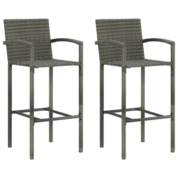 vidaXL Bar Stool Set of 2 Grey PE rattan Standard Footrest Bar Stool