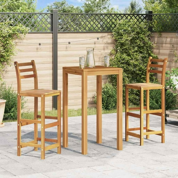 vidaXL Bar Chair Set of 2 Natural Wood Solid Acacia Wood Large