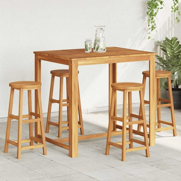 vidaXL Bar Stool Set of 4 Acacia Wood Color Solid Acacia Wood Standard