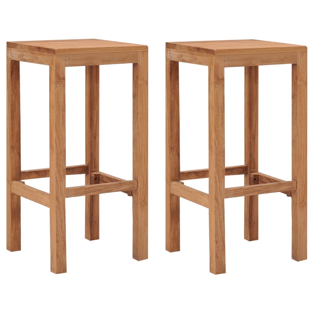 Set of 2 Teak Wood Armless Bar Stools