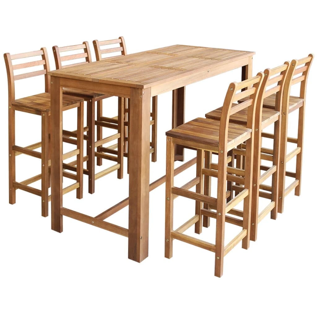 Rustic Acacia Wood Pub Table Set with 6 Chairs