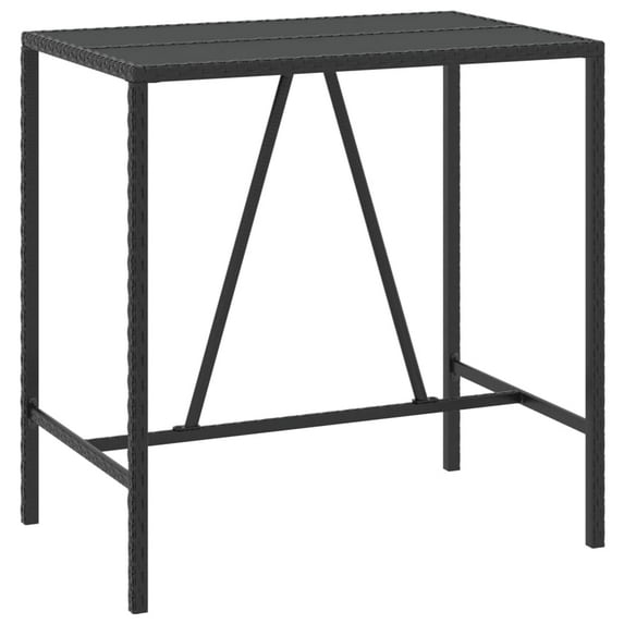 vidaXL Bar Table with Glass Top Black 43.3"x27.6"x43.3" Poly Rattan