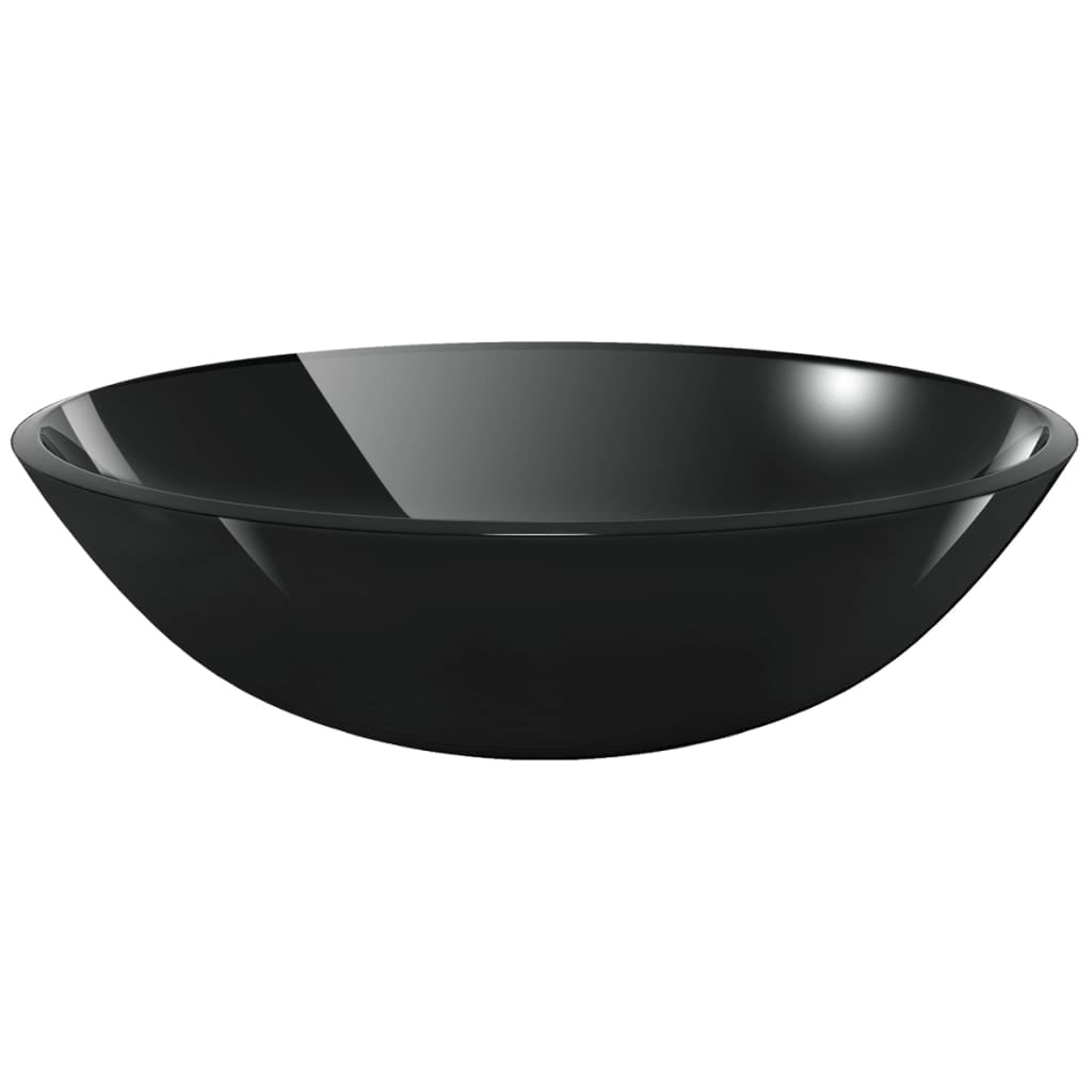 Sleek Black Tempered Glass 16.5" Above-Counter Bathroom Basin