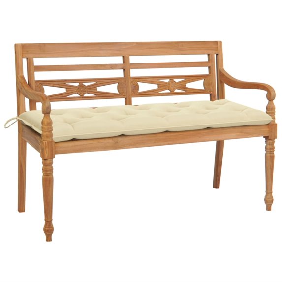vidaXL Batavia Bench with Cream White Cushion 59.1" Solid Teak Wood