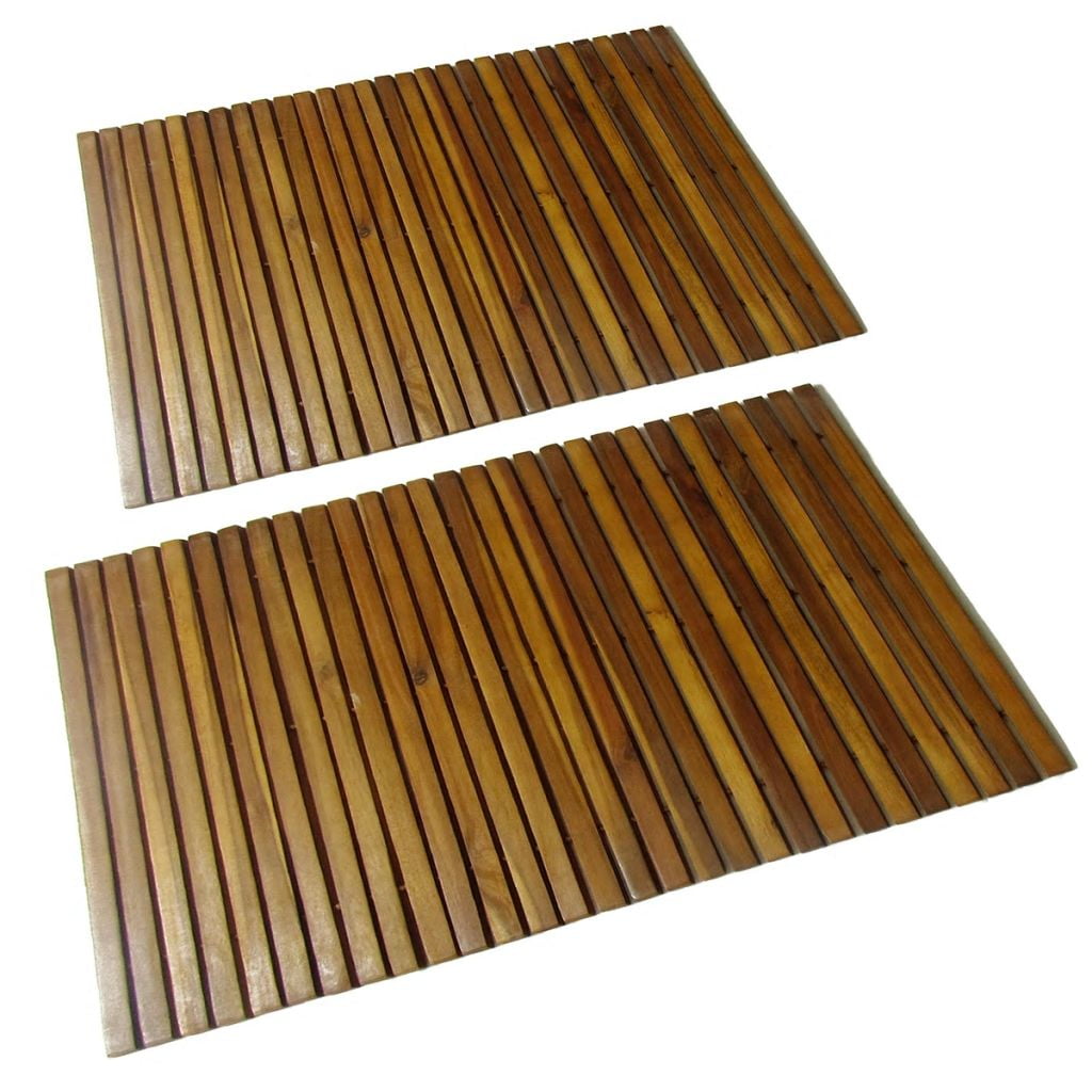 Acacia Hardwood Bath Mat Set with Rubber Backing