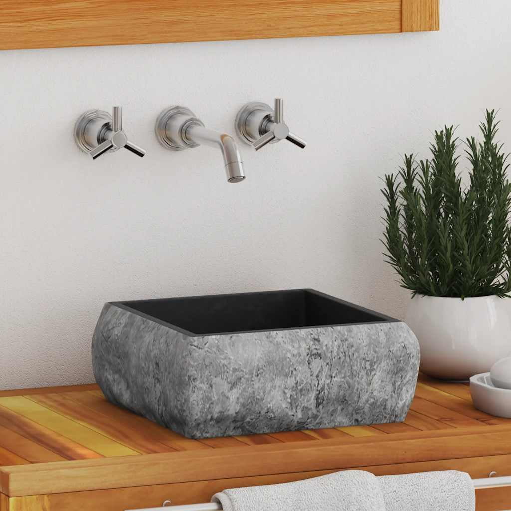 vidaXL Bathroom Basin, Countertop Vanity Sink, Natural Shape, Black 11.8"x11.8"x5.1" Marble Square