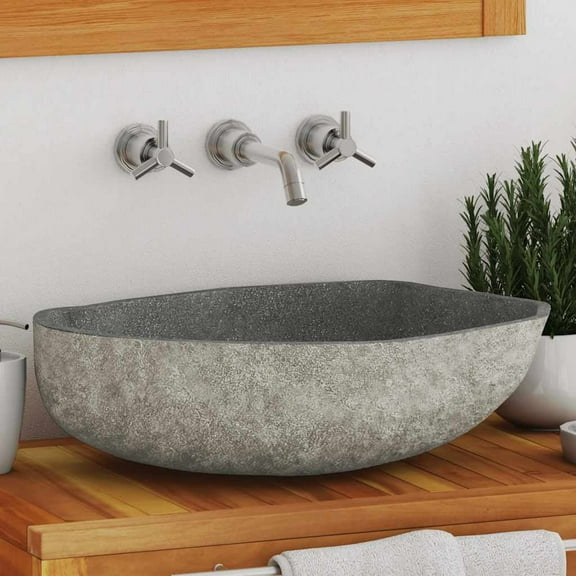 vidaXL Bathroom Basin, Vessel Sink, Easy Assembly, (17.7"-20.9")x(13.4"-16.1")x4.5" River Stone