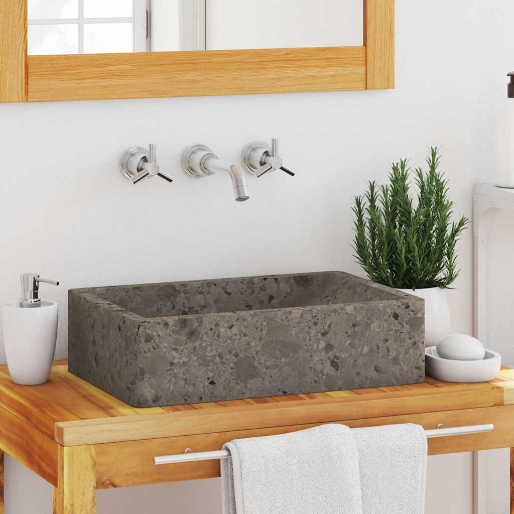Gray Marble Rectangular Countertop Bathroom Sink