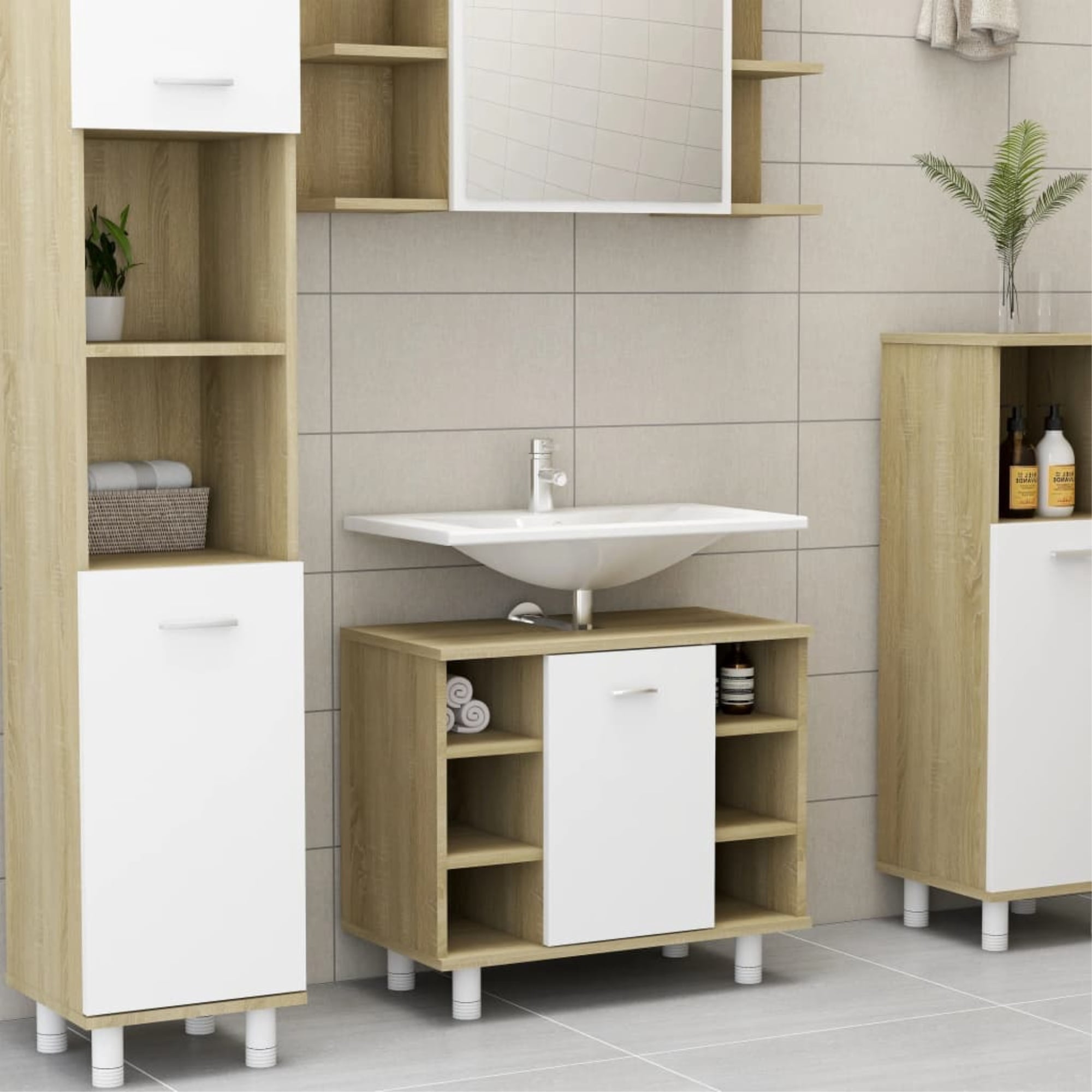 vidaXL Bathroom Cabinet Chipboard Storage Cabinet Rack Washroom Multi ...