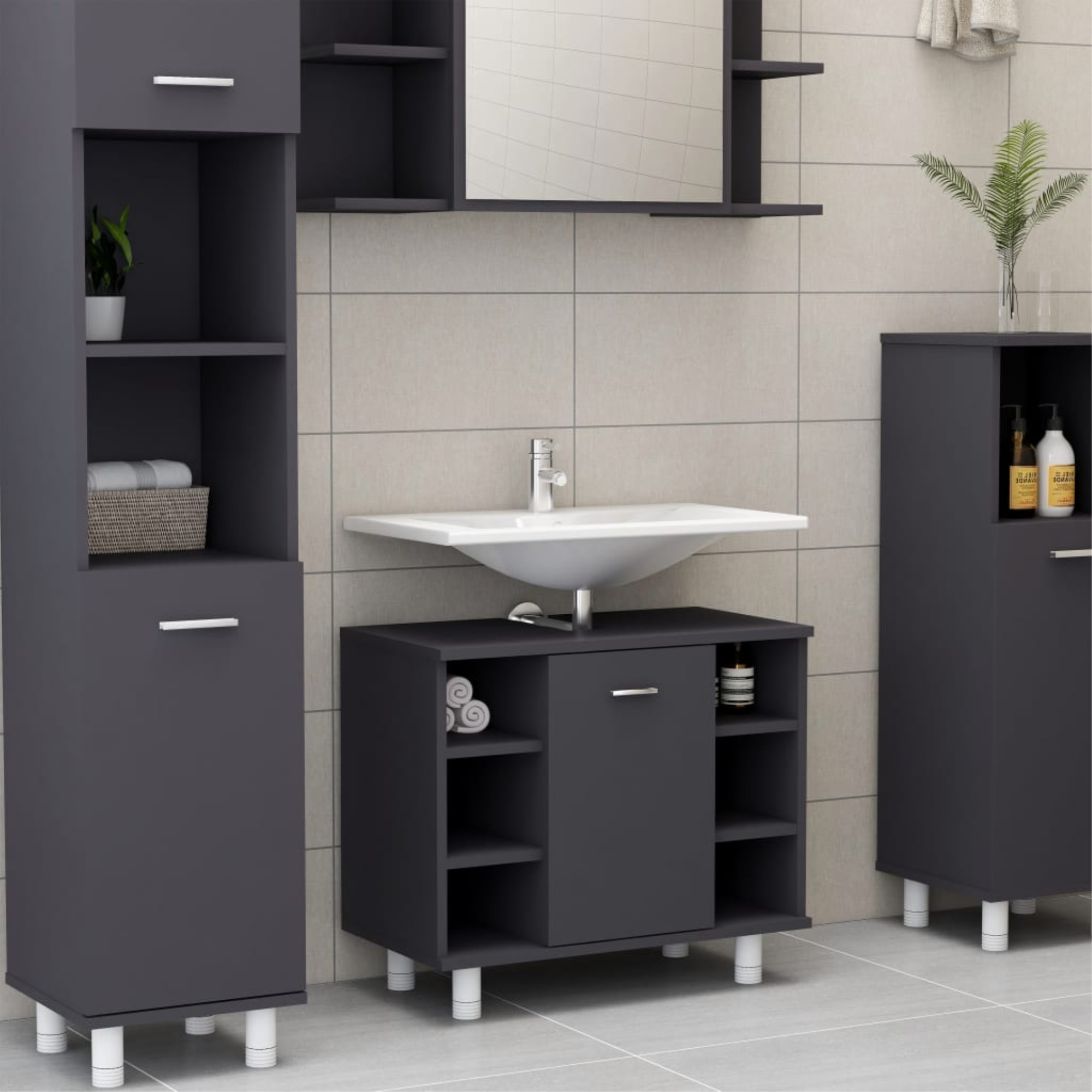 vidaXL Bathroom Cabinet Chipboard Storage Cabinet Rack Washroom Multi ...
