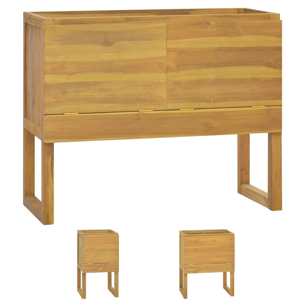 Teak Brown Solid Wood Bathroom Cabinet with Ample Storage