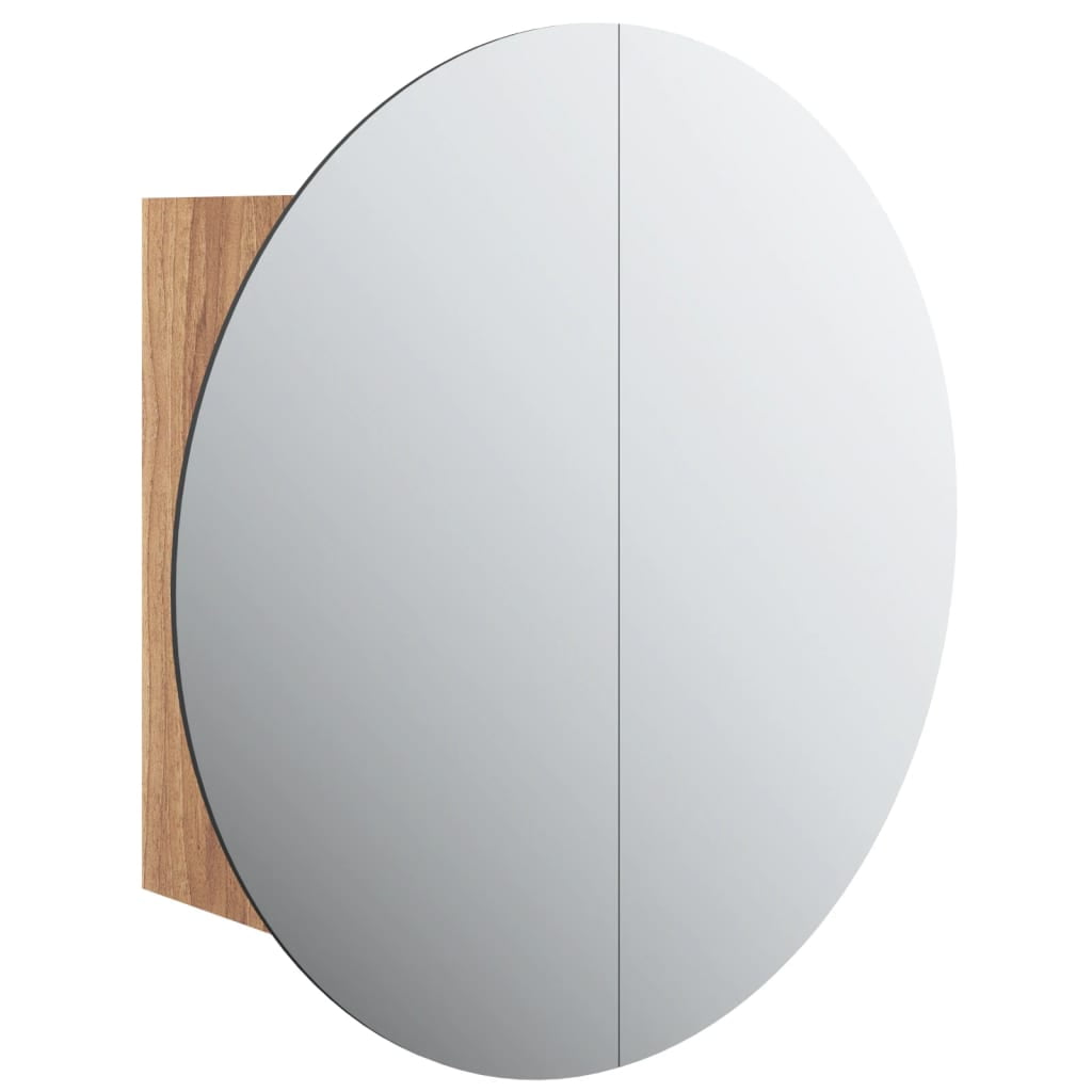 vidaXL Bathroom with Round Mirror&LED Oak 18.5"x18.5"x6.9