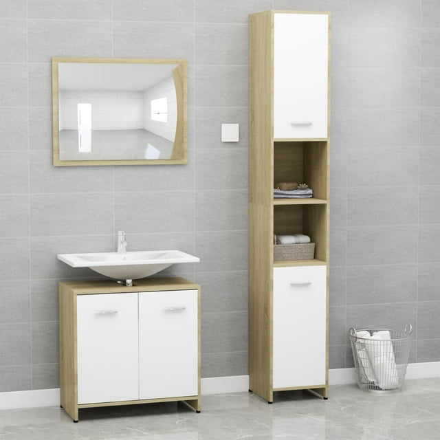 vidaXL Bathroom Furniture Set 3 Pieces Chipboard Storage Cabinet Multi Colors