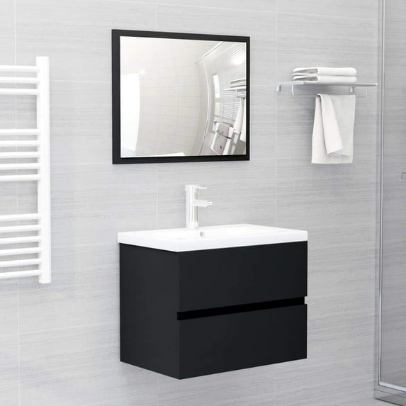 vidaXL Bathroom Furniture Set Black Chipboard