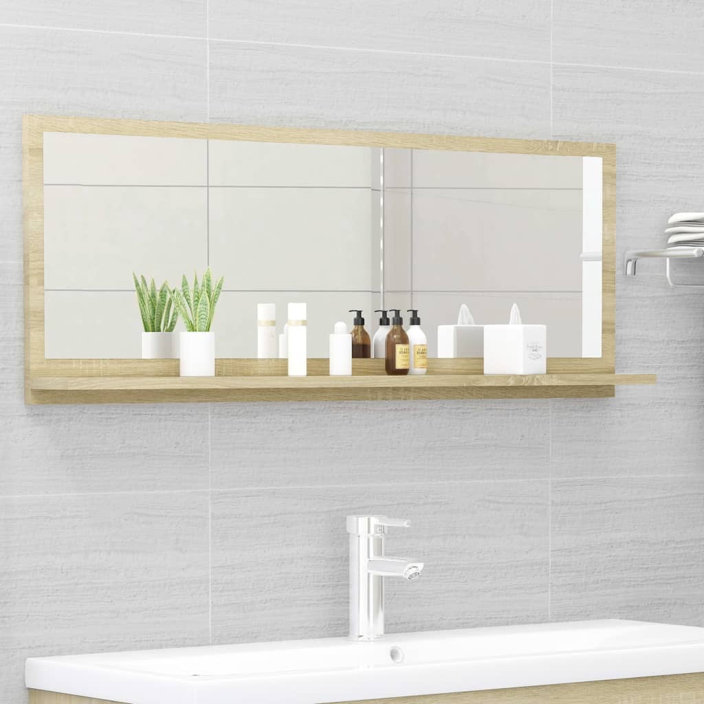 Sonoma Oak Contemporary Bathroom Mirror with Shelf 39.4"