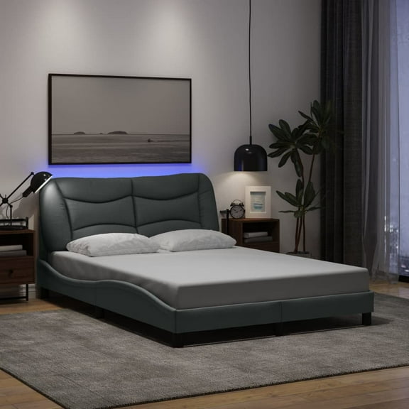 vidaXL Bed Frame with LED Lights Base Curved Platform Bedroom Furniture Fabric