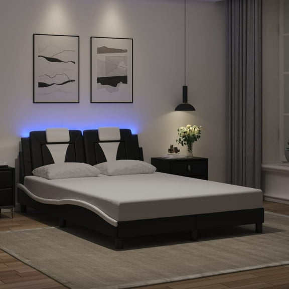 vidaXL Bed Frame with LED Lights Mattress Foundation Furniture Faux Leather