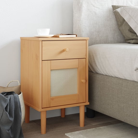 vidaXL Bedside Cabinet Furniture for Bedroom SENJA Rattan Look Solid Wood Pine