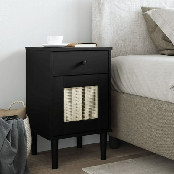 vidaXL Bedside Cabinet Furniture for Bedroom SENJA Rattan Look Solid Wood Pine