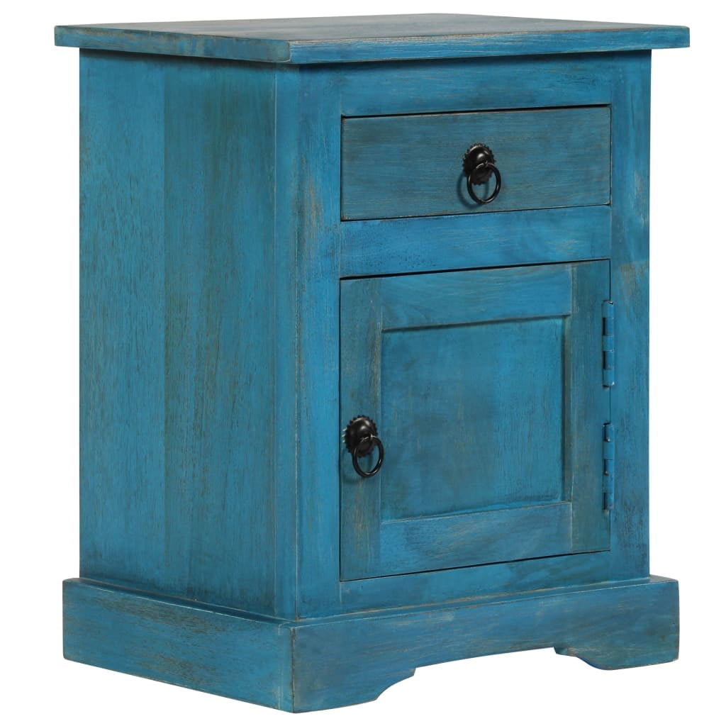 Aged Blue Solid Mango Wood Bedside Table with Drawer