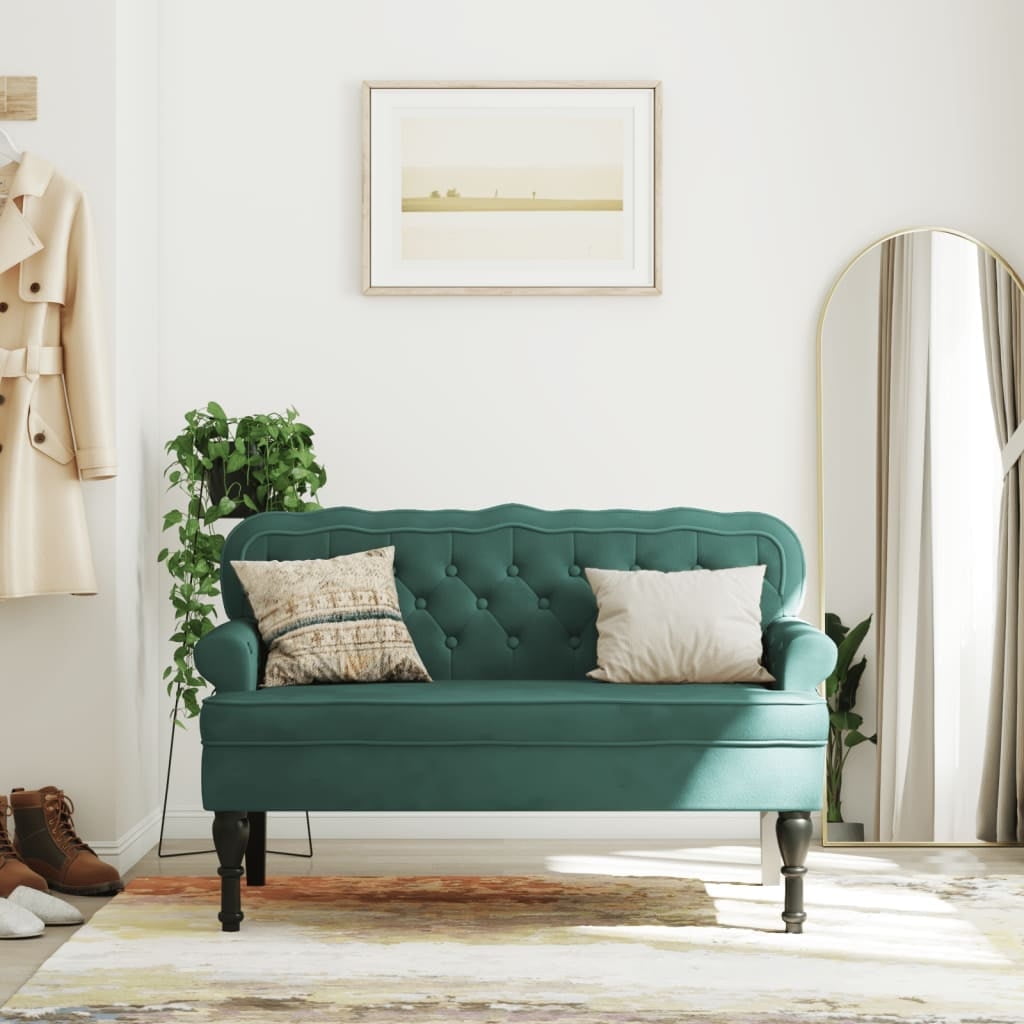 Teal Velvet Chesterfield Bench with Tufted Back and Rolled Arms