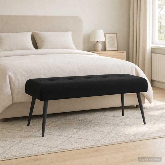 vidaXL Bench with Button Tufted Black 43.31 x 15.75 x 18.11 in Velvet