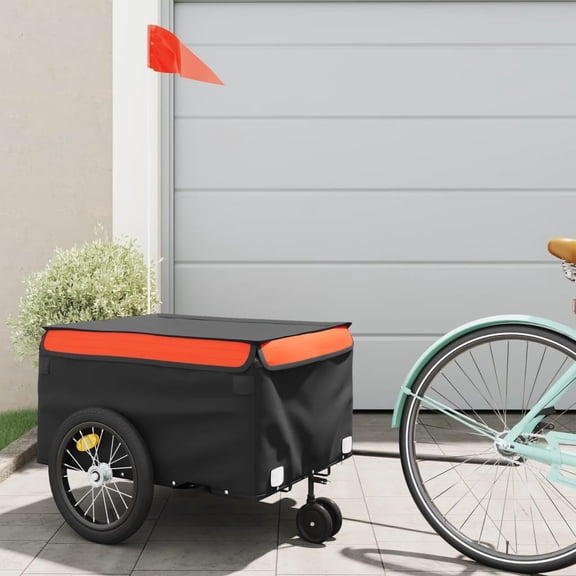 vidaXL Bike Trailer Black and Orange 99.2 lb Iron