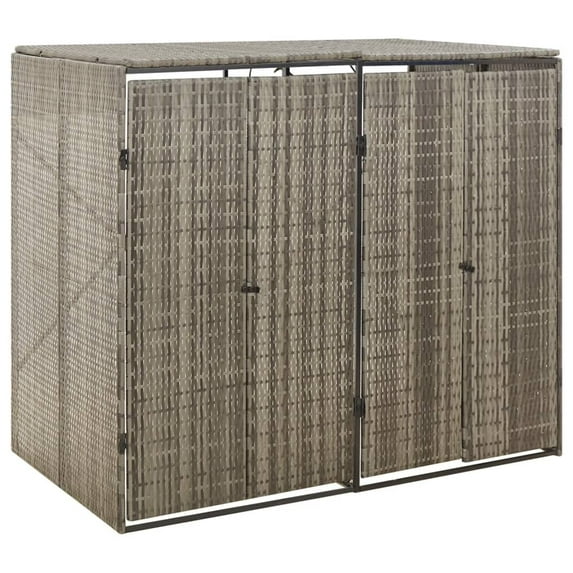 vidaXL Poly Rattan Double Wheelie Bin Shed Gray 55.1"x31.5"x46.1"