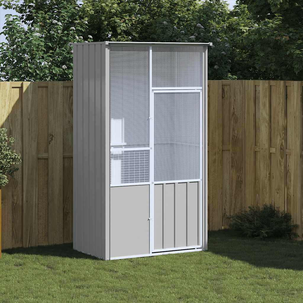 vidaXL Large Outdoor Bird Cage, Galvanized Steel Parrot House with ...
