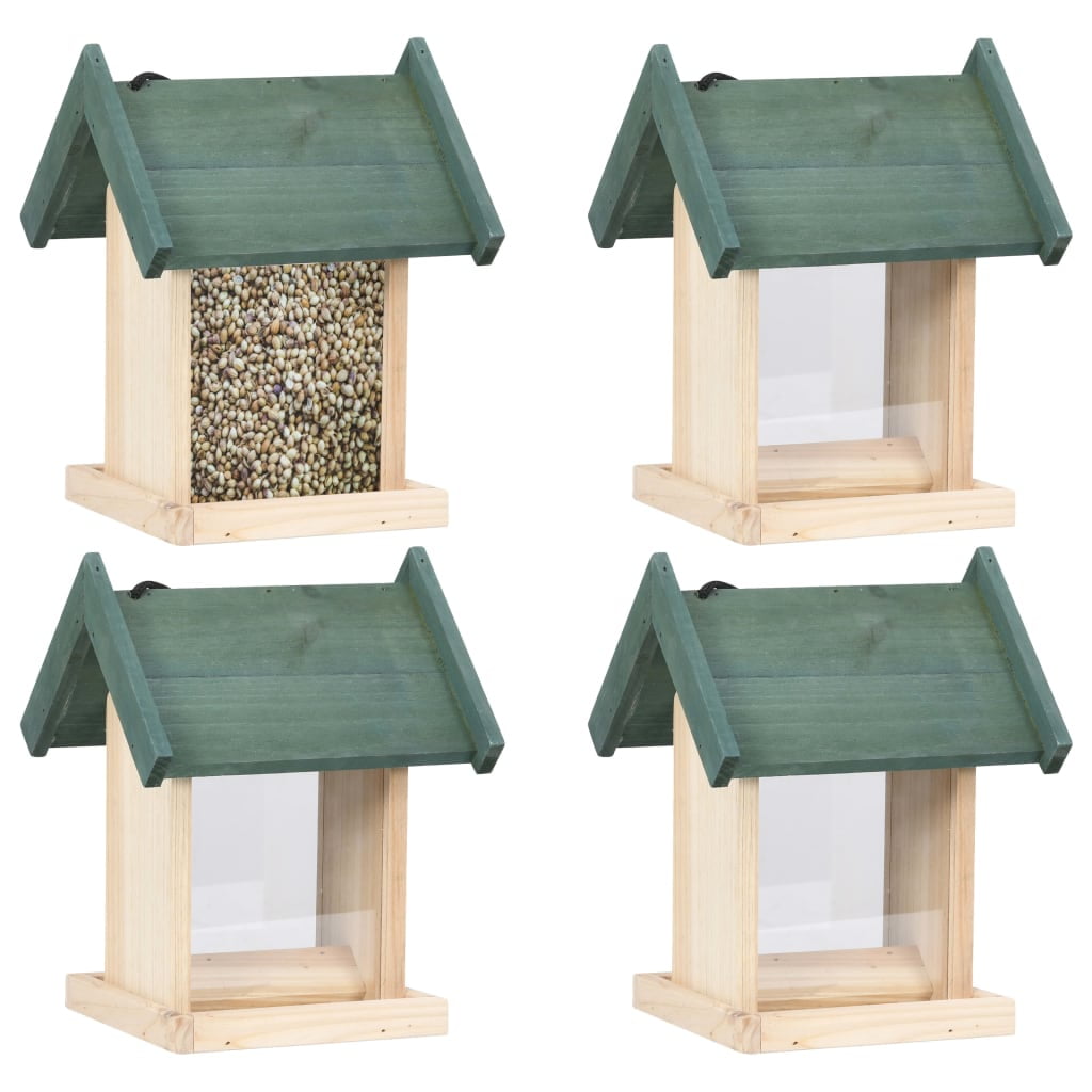 Set of 4 Beige and Green Firwood Bird Feeders