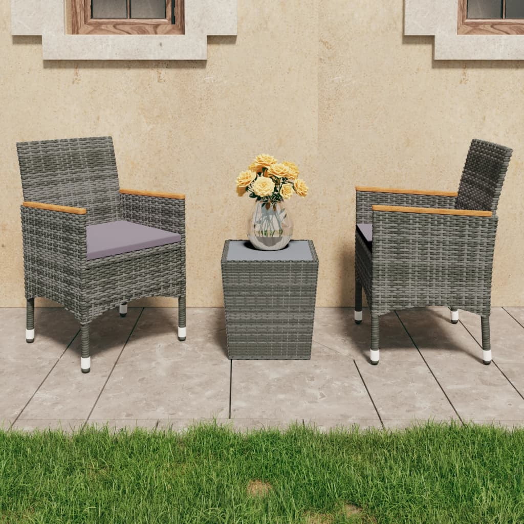 vidaXL Bistro Set 3 Piece Poly Rattan and Tempered Glass Seat