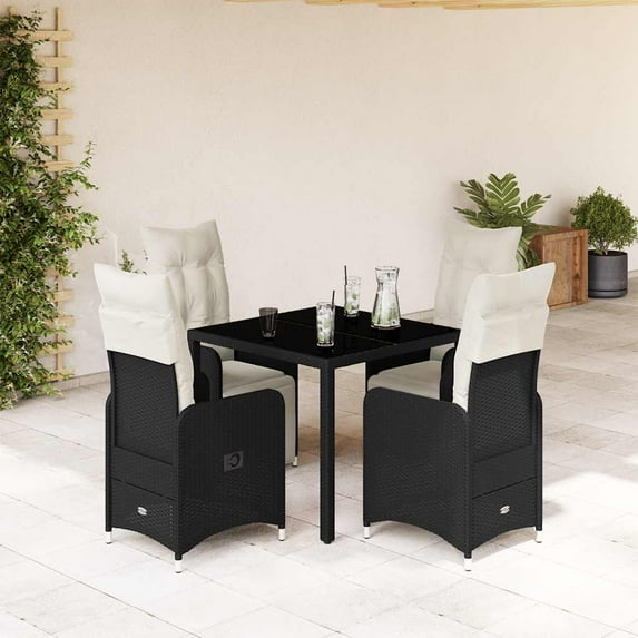 vidaXL Bistro Set Black Poly Rattan, Powder-Coated Steel, Tempered Glass