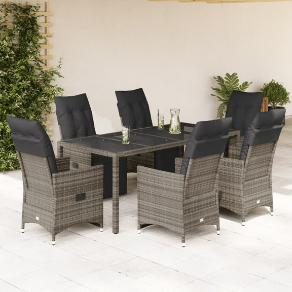 vidaXL Bistro Set Grey Poly Rattan 6-seater Adjustable Armrests