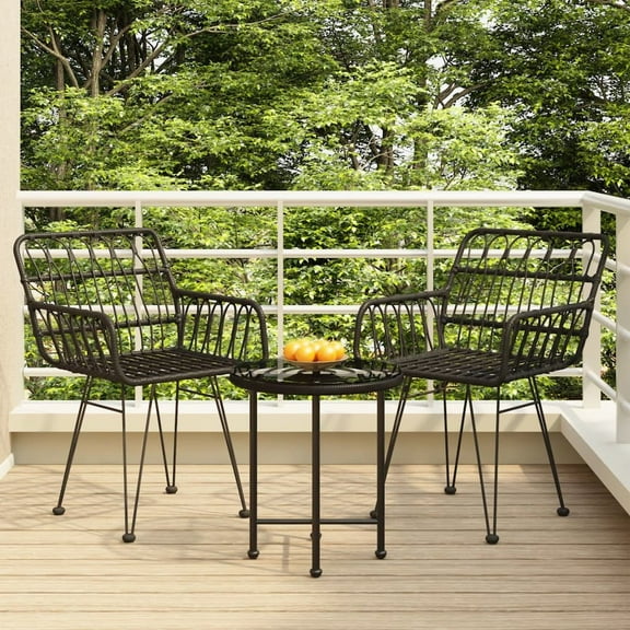 vidaXL Bistro Set Outdoor Patio Balcony Table and Chairs Rattan Look 3 Piece