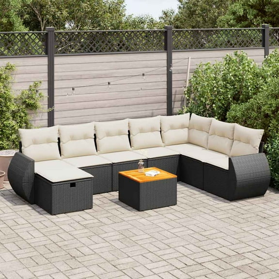 vidaXL Black and cream with storage PE rattan, powder-coated steel, solid acacia wood