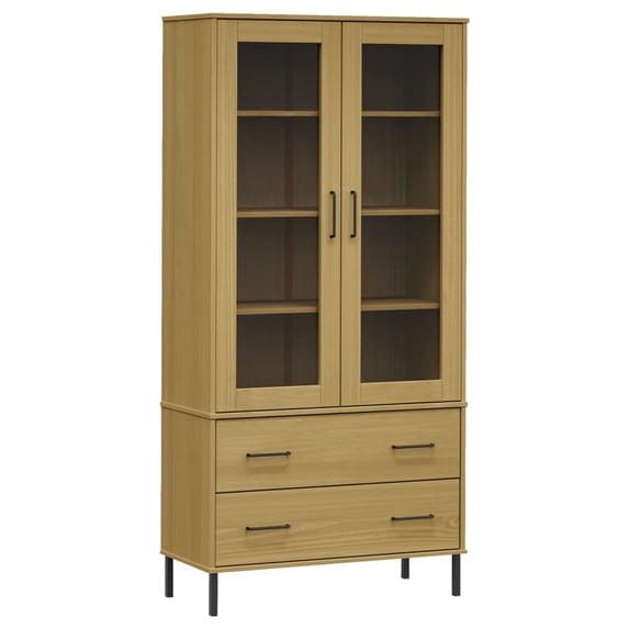 vidaXL Bookshelf Book Cabinet with Metal Legs Storage Cabinet OSLO Solid Wood