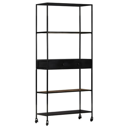 vidaXL Bookshelf Bookcase Standing Shelves Rough Mango Wood and Coated Iron