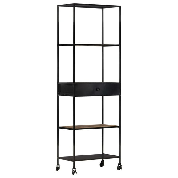 vidaXL Bookshelf Bookcase Standing Shelves Rough Mango Wood and Coated Iron