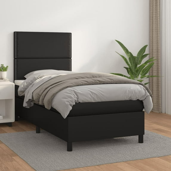 vidaXL Box Spring Bed with Mattress Black 39.4"x74.8" Twin Faux Leather