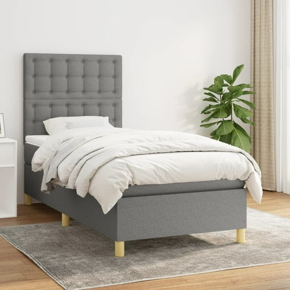 vidaXL Box Spring Bed with Mattress Dark Gray 39.4"x79.9" Twin XL Fabric