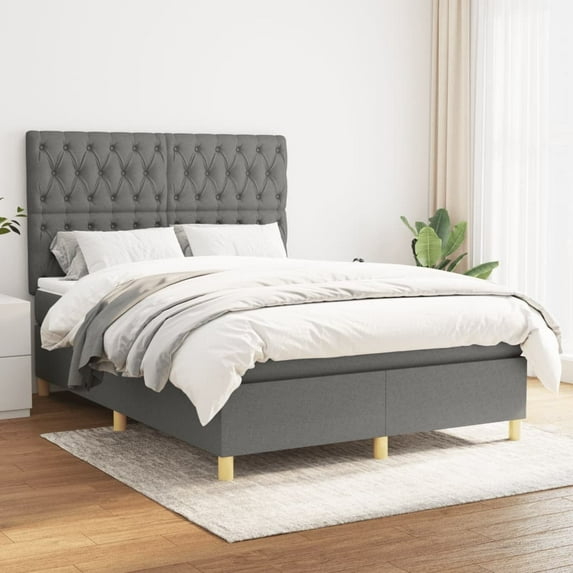 vidaXL Box Spring Bed with Mattress Dark Gray 53.9"x74.8" Full Fabric