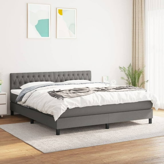 vidaXL Box Spring Bed with Mattress Dark Gray 72"x83.9" California King Fabric