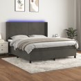thumbnail image 1 of vidaXL Box Spring Bed with Mattress&LED Dark Gray 76"x79.9" King Velvet, 1 of 6