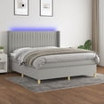 thumbnail image 1 of vidaXL Box Spring Bed with Mattress&LED Light Gray 72"x83.9" California King Fabric, 1 of 6
