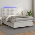 thumbnail image 1 of vidaXL Box Spring Bed with Mattress&LED White 53.9"x74.8" Full Faux Leather, 1 of 6
