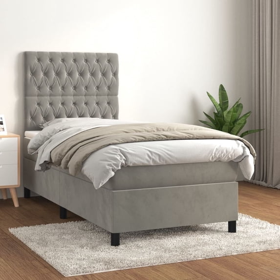 vidaXL Box Spring Bed with Mattress Light Gray 39.4"x79.9" Twin XL Velvet