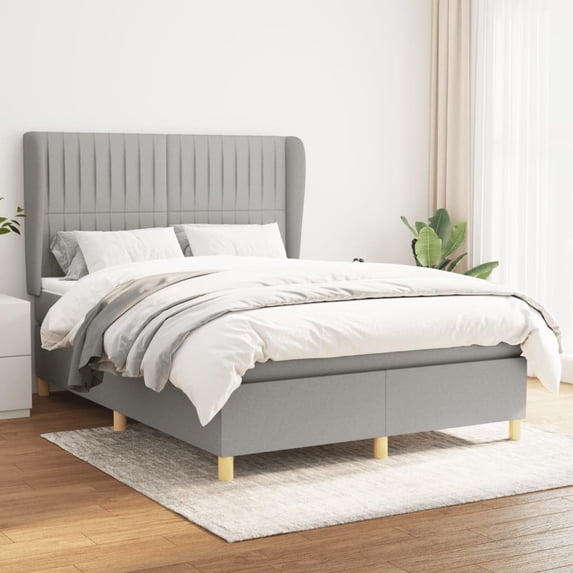 vidaXL Box Spring Bed with Mattress Light Gray 53.9"x74.8" Full Fabric